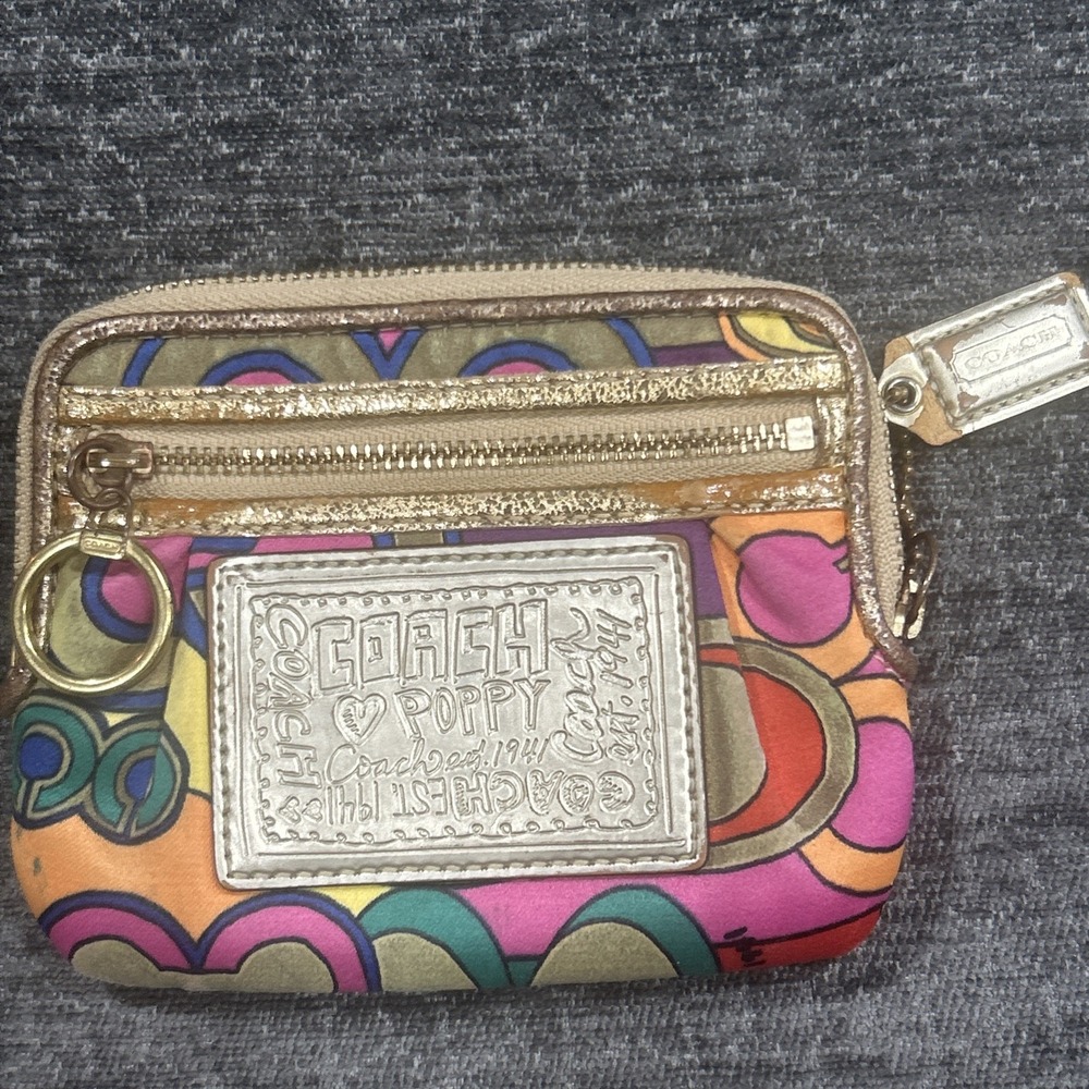Coach Poppy Small Clutch Multicolor Logo, Vintage Y2K Mini Bag Wristlet